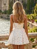 Flower Satin A Line Spaghetti Straps Short Homecoming Dresses