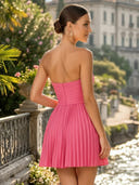 Chiffon Strapless A Line Short Pleated Homecoming Dresses