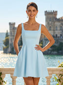 Satin Spaghetti Straps A Line Short Square Neck Homecoming Dresses