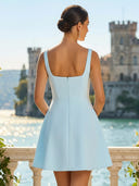 Satin Spaghetti Straps A Line Short Square Neck Homecoming Dresses