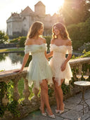 Tulle Off the Shoulder Short A Line Homecoming Dresses with Lace