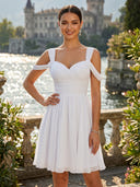 Chiffon Off the Shoulder A Line Short Pleated Homecoming Dresses