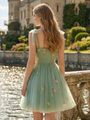 Floral Tulle Spaghetti Straps A Line Short Homecoming Dresses