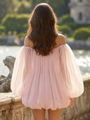 Tulle Off the Shoulder Long Sleeves A Line Short Homecoming Dresses