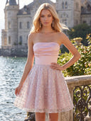 Satin Strapless Sparkly A Line Short Homecoming Dresses