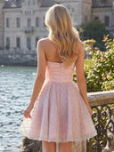 Satin Strapless Sparkly A Line Short Homecoming Dresses