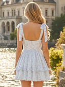 Chiffon Spaghetti Straps Short Tiered A Line Homecoming Dresses with Floral