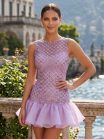 Sequin Jewel A Line Short Homecoming Dresses with Ruffles