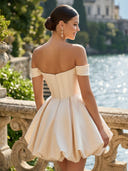 Satin Off the Shoulder Short A Line Corset Homecoming Dresses