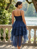 Tiered Tulle Spaghetti Straps High Low A Line Homecoming Dresses