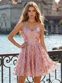 Sequin Spaghetti Straps Short Corset A Line Homecoming Dresses