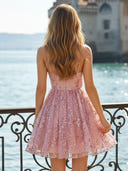 Sequin Spaghetti Straps Short Corset A Line Homecoming Dresses
