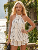 Polka Dot Halter Short Ruffles Mermaid Homecoming Dresses