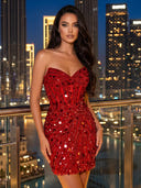 Sequin Strapless Corset Mermaid Short Homecoming Dresses