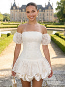 Lace Short Off the Shoulder A Line Drop Waist Homecoming Dresses