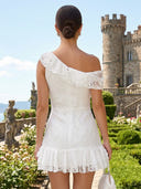 Lace Off the Shoulder Mermaid Short Homecoming Dresses with Flower