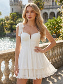 Chiffon Spaghetti Straps Short A Line V Neck Tiered Homecoming Dresses