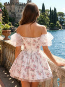 Floral Short Off the Shoulder A Line Homecoming Dresses with Flower