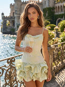 Satin Spaghetti Straps Mermaid Short Drop Waist Ruffles Homecoming Dresses