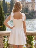 Satin A Line Short Square Neck Homecoming Dresses with Bow