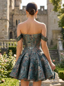 Floral A Line Short Off the Shoulder Drop Waist Homecoming Dresses