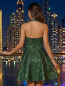 Floral A Line Short Halter Drop Waist Homecoming Dresses
