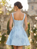 Floral A Line Short Spaghetti Straps Square Neck Homecoming Dresses