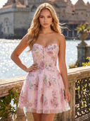 Floral Strapless A Line Sweetheart Corset Short Homecoming Dresses