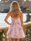 Floral Strapless A Line Sweetheart Corset Short Homecoming Dresses