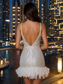 Sequin V Neck Mermaid Short Sleeveless Homecoming Dresses
