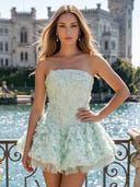Lace Short Strapless Puffy A Line Corset Homecoming Dresses