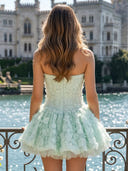 Lace Short Strapless Puffy A Line Corset Homecoming Dresses