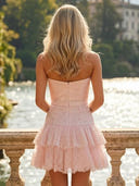 Lace Short A Line Strapless Homecoming Dresses with Bow