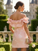 Floral Short Mermaid Off the Shoulder Homecoming Dresses with Ruffles