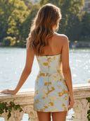 Floral Mermaid Short Strapless Homecoming Dresses with Slit