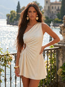 Satin Pleated A Line Short One Shoulder Homecoming Dresses