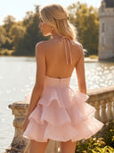 Tulle A Line Short Halter Sleeveless Tiered Homecoming Dresses