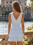 Tulle A Line Short Sleeveless V Neck Tiered Homecoming Dresses