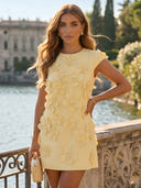 Floral Short Jewel Cap Sleeves Sheath Homecoming Dresses with Flower