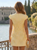 Floral Short Jewel Cap Sleeves Sheath Homecoming Dresses with Flower
