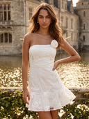 Floral Mermaid Short Strapless Homecoming Dresses with Flower