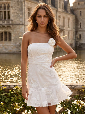 Floral Mermaid Short Strapless Homecoming Dresses with Flower