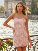 Floral Strapless Mermaid Short Homecoming Dresses with Flower
