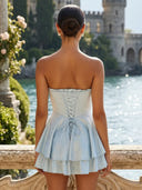Floral A Line Short Strapless Tiered Corset Homecoming Dresses