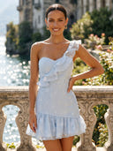 Floral One Shoulder Mermaid Short Ruffles Homecoming Dresses