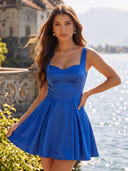 Satin A Line Short Spaghetti Straps Sweetheart Homecoming Dresses