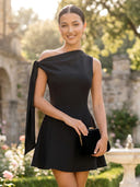 Satin Short One Shoulder A Line Homecoming Dresses