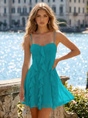 Chiffon A Line Spaghetti Straps Ruffles Short Homecoming Dresses