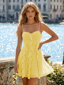 Chiffon A Line Spaghetti Straps Ruffles Short Homecoming Dresses