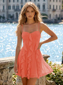 Chiffon A Line Spaghetti Straps Ruffles Short Homecoming Dresses